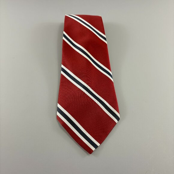 Monsieur Bernard Red / Silver / Black Striped Men's Tie 4" x 57" Vintage - Picture 2 of 3